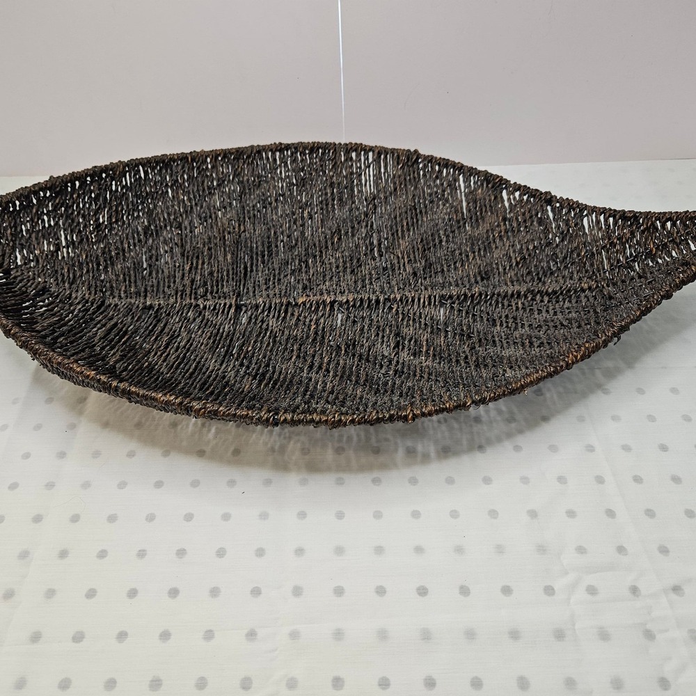 Modernist Woven Wicker Leaf Shaped Decorative Bowl